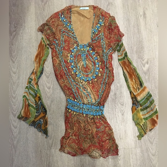 Classic Boho Embellished Sheer Blouse - Picture 2 of 6